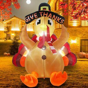 Festive 6FT Inflatable Turkey with Built-in LED Lights for Holiday Celebrations